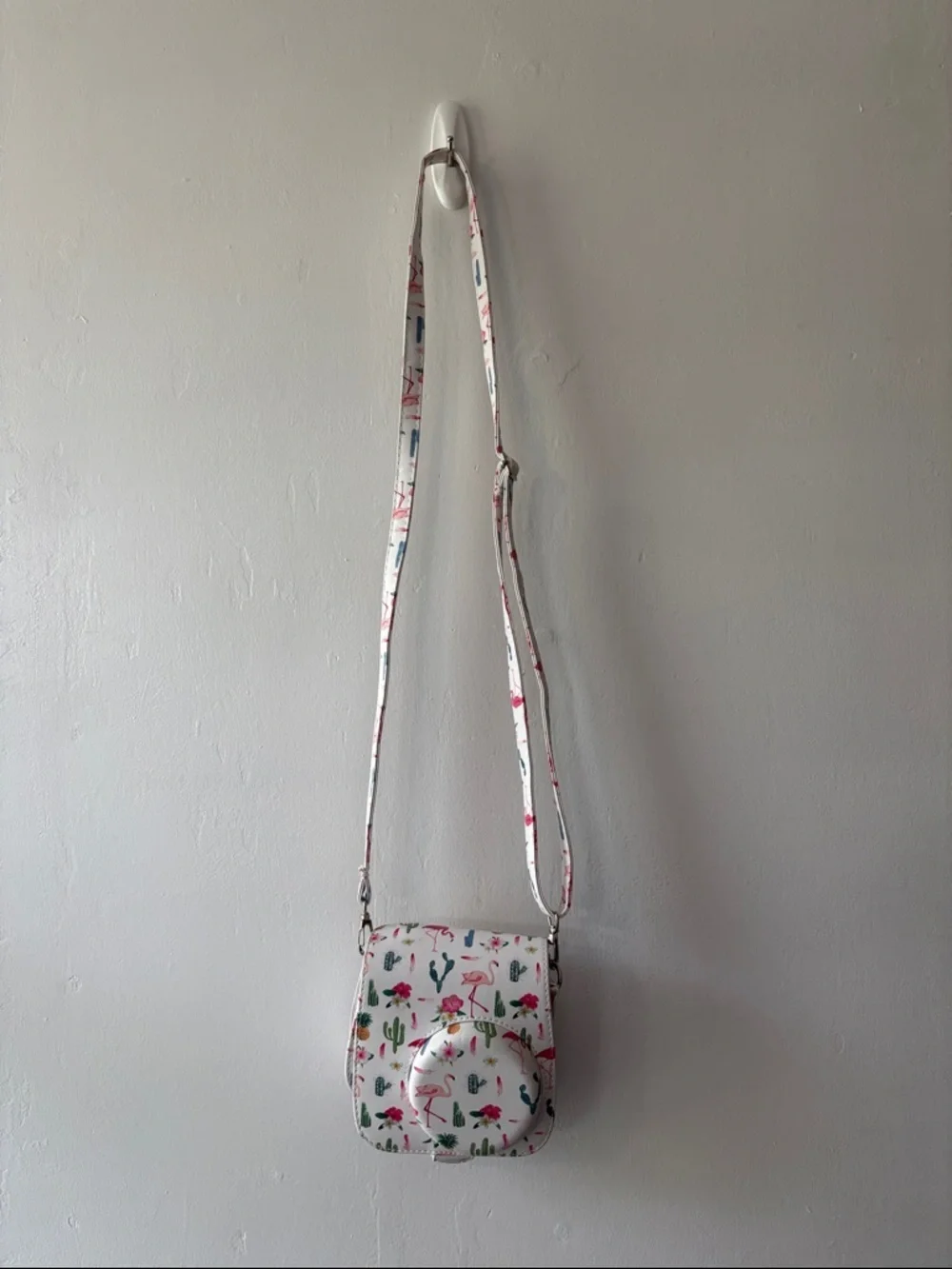 Flamingo Print Crossbody Camera Bag - White